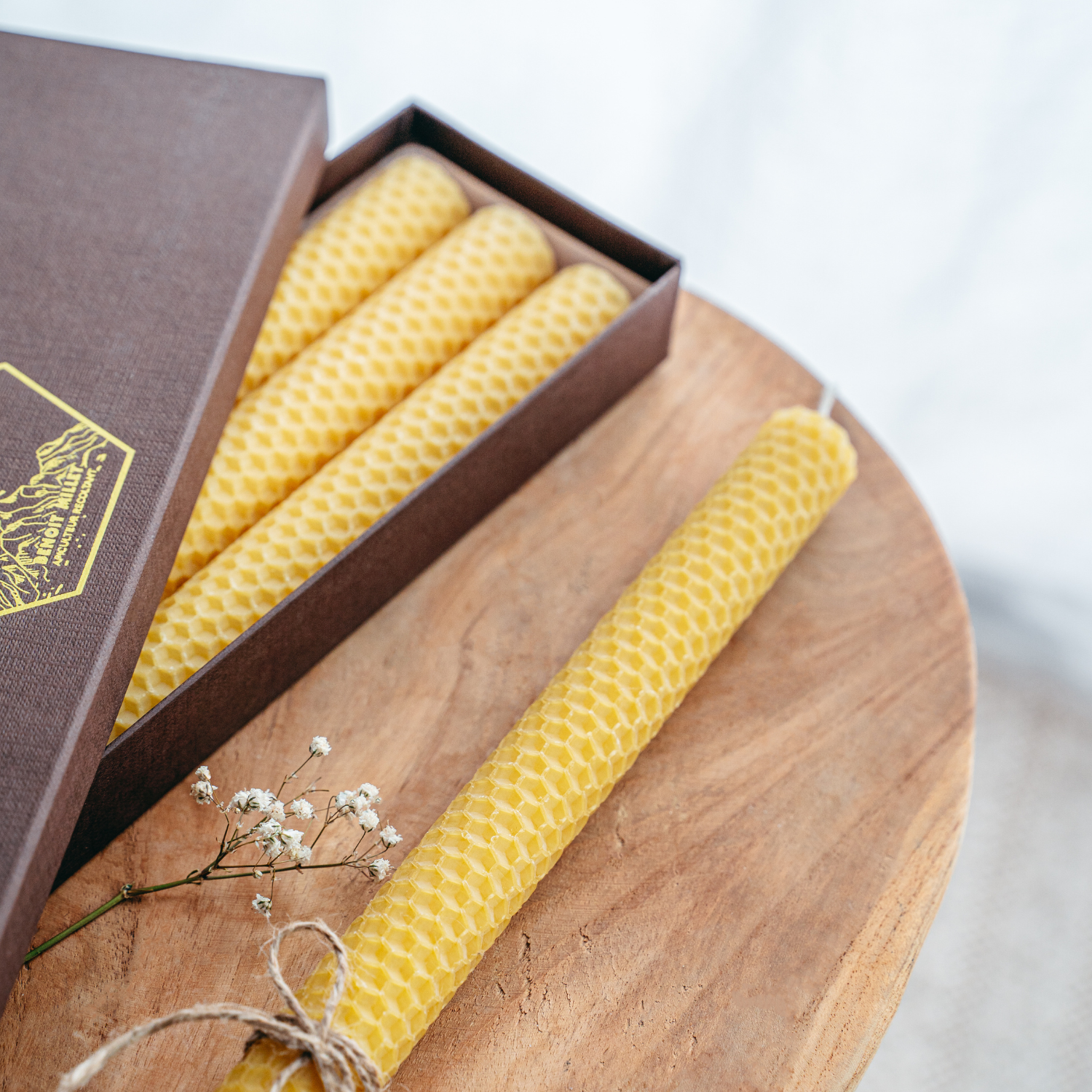 Box of 3 Beeswax Taper Candles