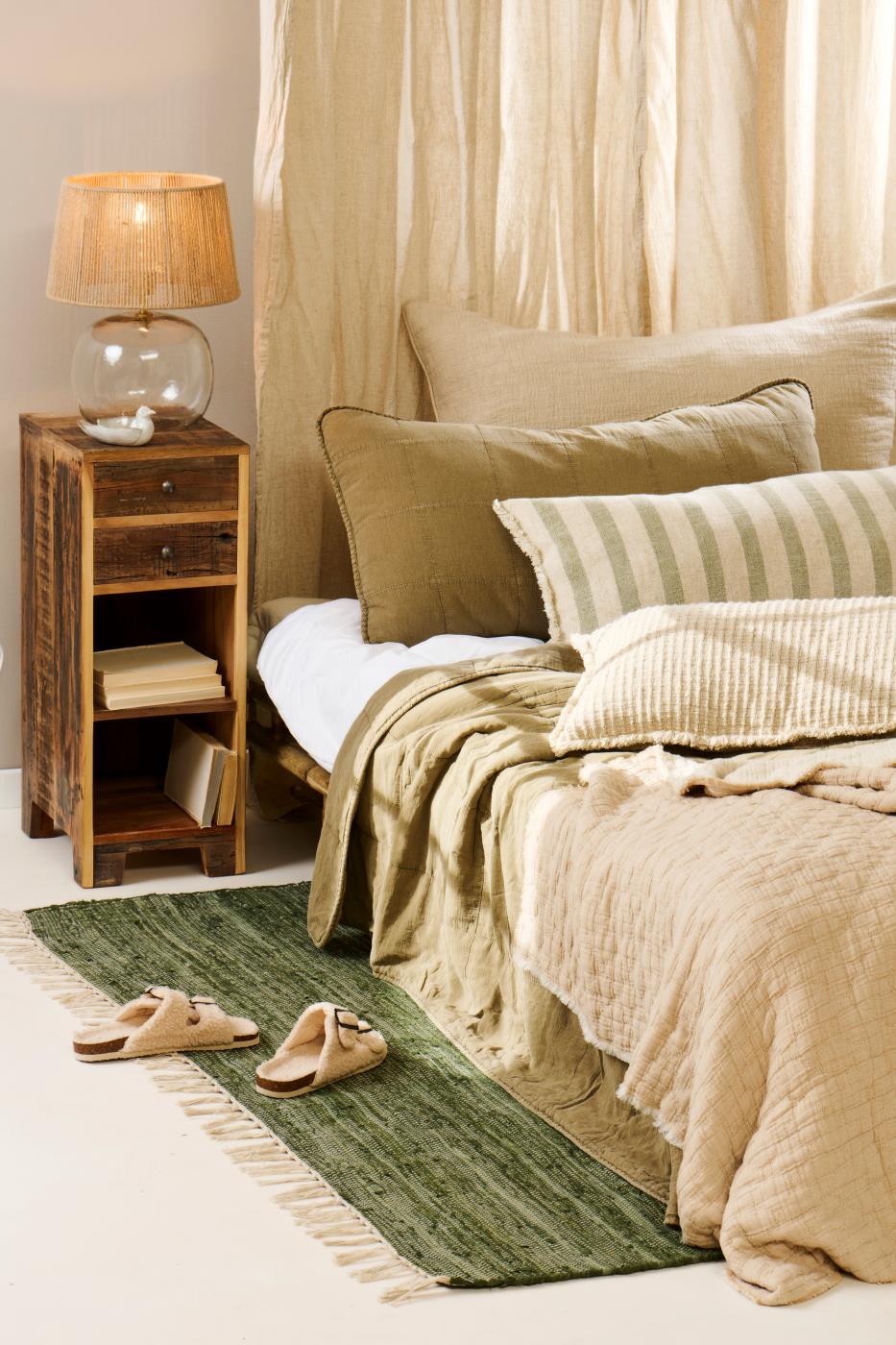 Housse de coussin rayée naturel/vert grisé