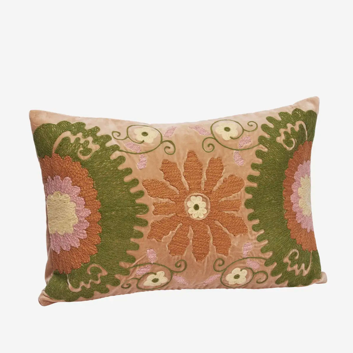 Housse de coussin en velours brodé, coloris vieux rose