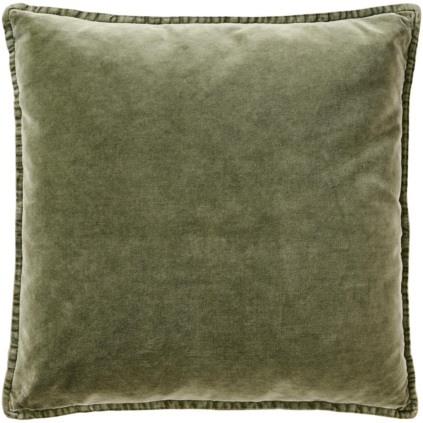 Housse de coussin en velours, coloris vert olive