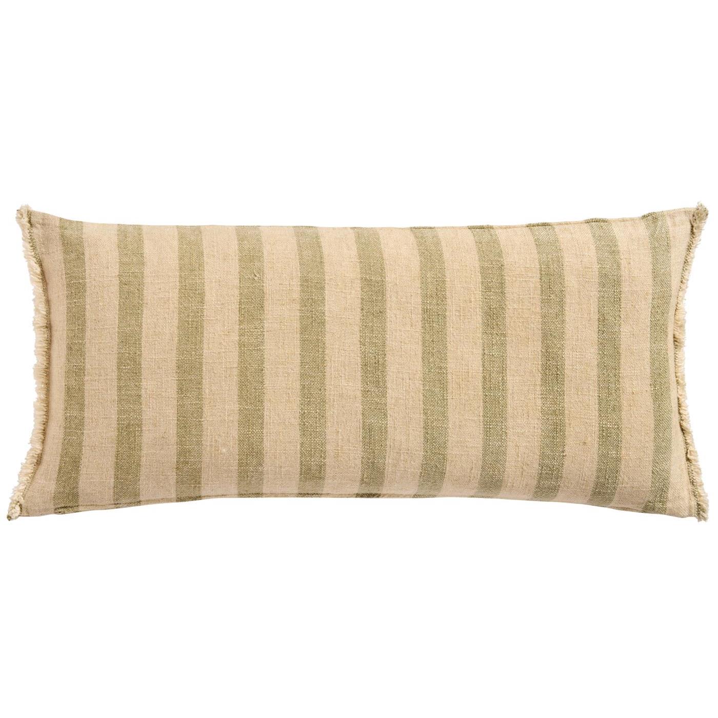 Housse de coussin rayée naturel/vert grisé