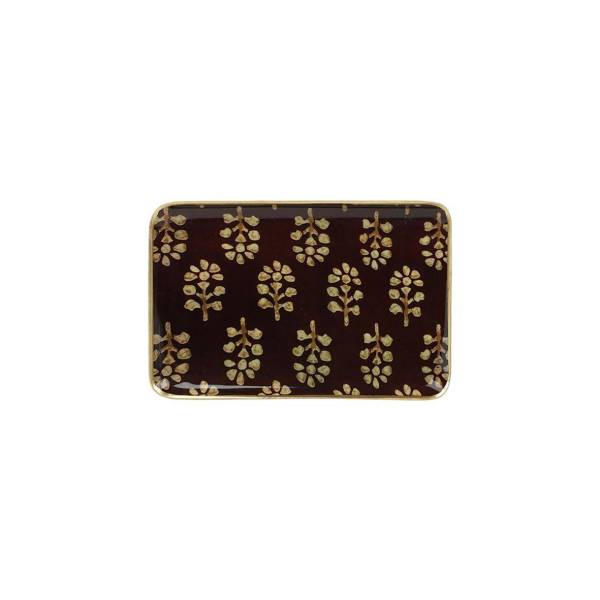 Mahogany Metal Tray – Golden Rim