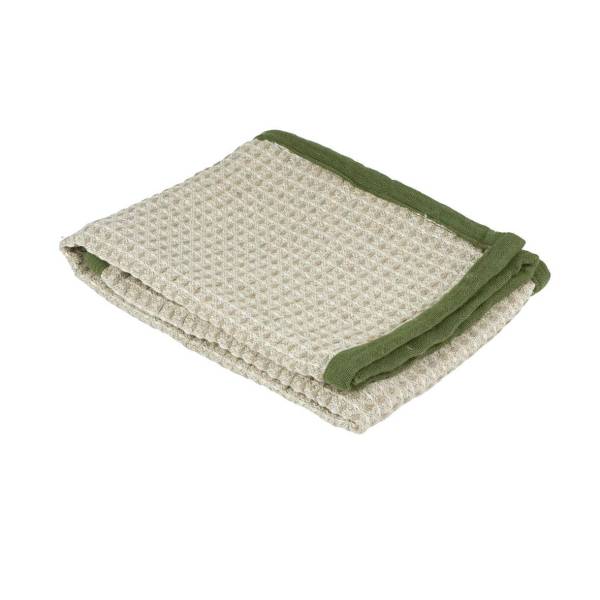 Torchon nid d'abeilles bordure Kaki