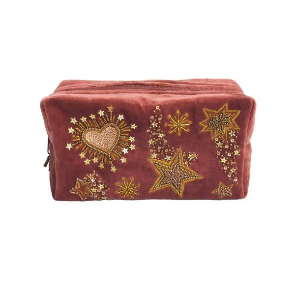Blush Pink Velvet Toiletry Bag – Stars & Hearts Embroidery